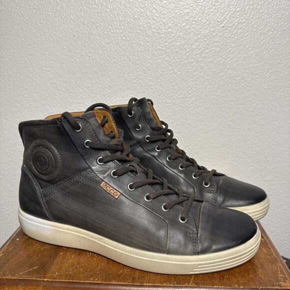 Ecco Soft 7 Golf Shoes US 11 M 13 W 44 EU Gray Leather Mid High Top Sneakers EUC - Picture 1 of 10